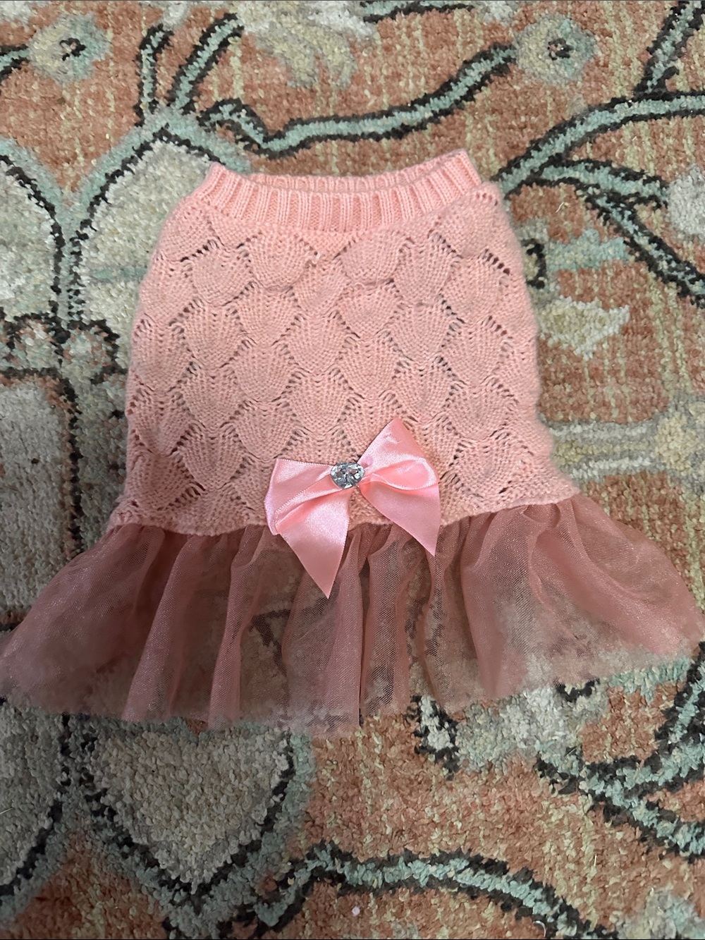 Pink Knit Tulle Ruffle Skirt with Bow